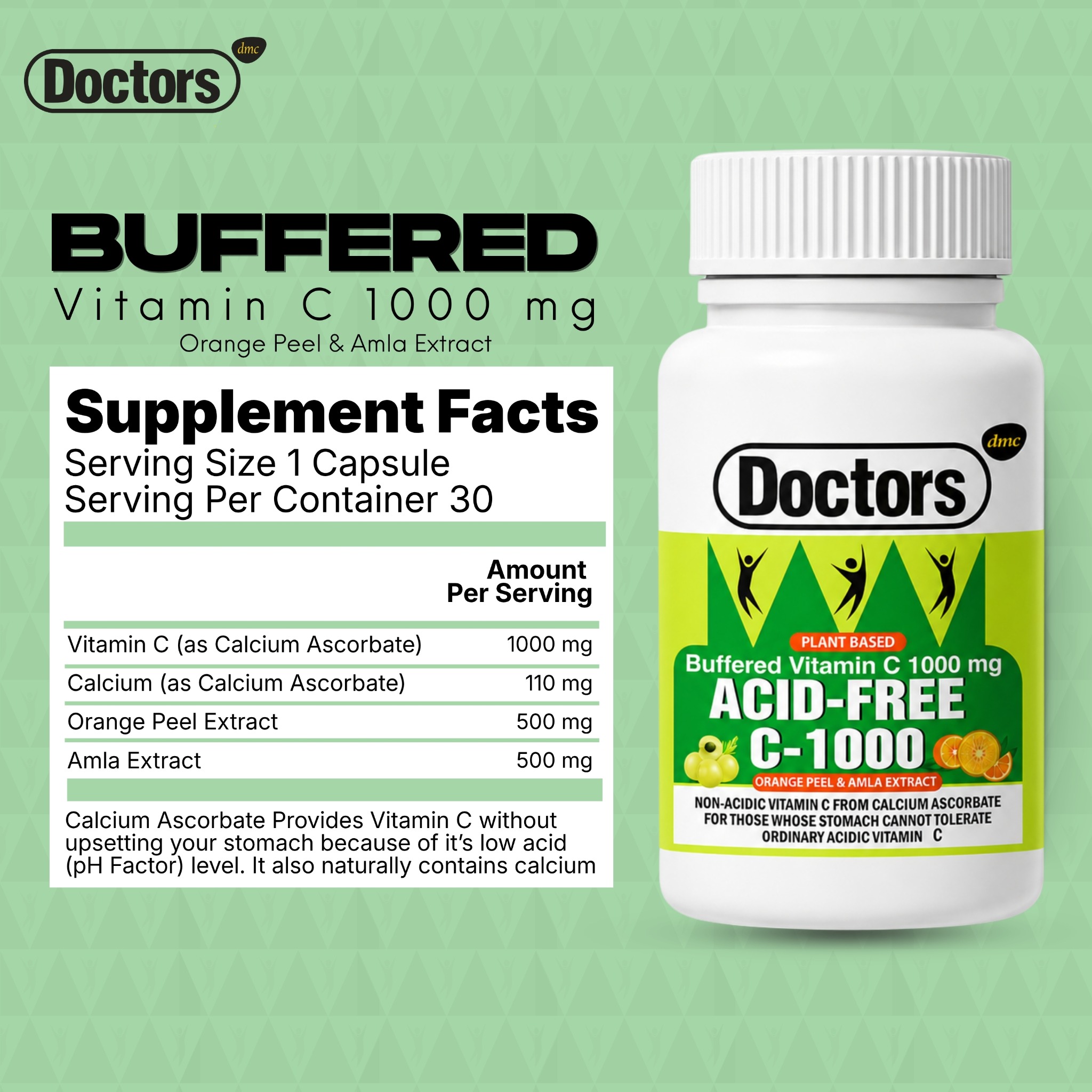 Original Supplement Facts graphic for Doctors DMC Plant-Based Acid-Free Vitamin C